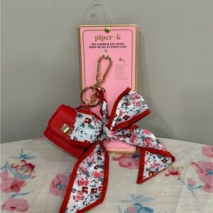 Piper Red Bag Charm with Floral Bow, best gift for Valentin’s day or other days.